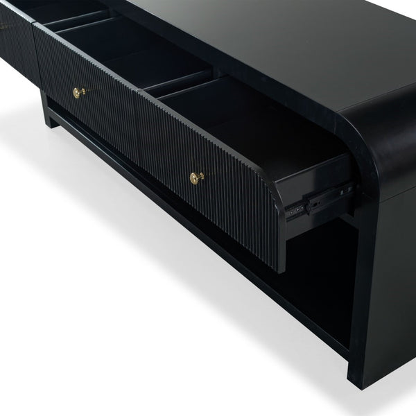 Safavieh Liabella 3 Drawer Curved Media Stand - Elegant Storage Solution For Modern Living Room Decor Black Wood ,Metal Sfv2213b