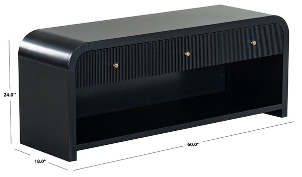 Safavieh Liabella 3 Drawer Curved Media Stand - Elegant Storage Solution For Modern Living Room Decor Black Wood ,Metal Sfv2213b