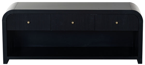 Safavieh Liabella 3 Drawer Curved Media Stand - Elegant Storage Solution For Modern Living Room Decor Black Wood ,Metal Sfv2213b