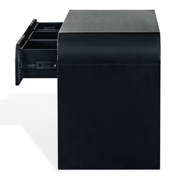 Safavieh Liabella 3 Drawer Curved Media Stand - Elegant Storage Solution For Modern Living Room Decor Black Wood ,Metal Sfv2213b