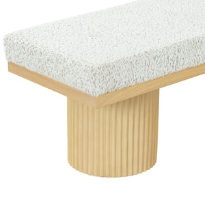 Safavieh Oneida Boucle & Reeded Leg Bench - Elegant Oak & White Design For Timeless Home Style & Comfort Oak ,White Wood ,Fabric ,Foam ,Unsaturated Polyester Resin Sfv2215a