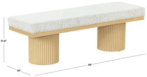 Safavieh Oneida Boucle & Reeded Leg Bench - Elegant Oak & White Design For Timeless Home Style & Comfort Oak ,White Wood ,Fabric ,Foam ,Unsaturated Polyester Resin Sfv2215a
