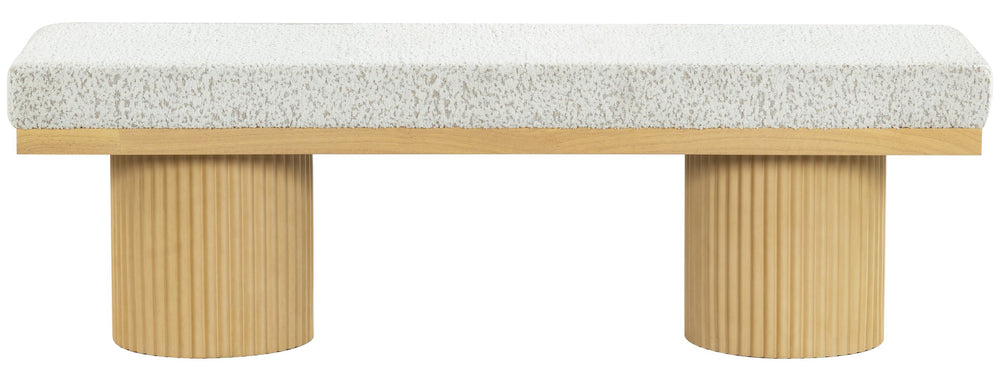 Safavieh Oneida Boucle & Reeded Leg Bench - Elegant Oak & White Design For Timeless Home Style & Comfort Oak ,White Wood ,Fabric ,Foam ,Unsaturated Polyester Resin Sfv2215a