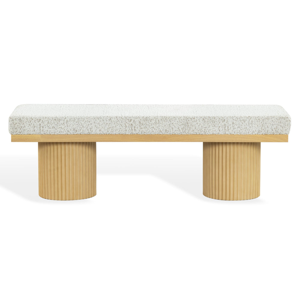Safavieh Oneida Boucle & Reeded Leg Bench - Elegant Oak & White Design For Timeless Home Style & Comfort Oak ,White Wood ,Fabric ,Foam ,Unsaturated Polyester Resin Sfv2215a