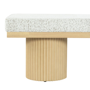 Safavieh Oneida Boucle & Reeded Leg Bench - Elegant Oak & White Design For Timeless Home Style & Comfort Oak ,White Wood ,Fabric ,Foam ,Unsaturated Polyester Resin Sfv2215a