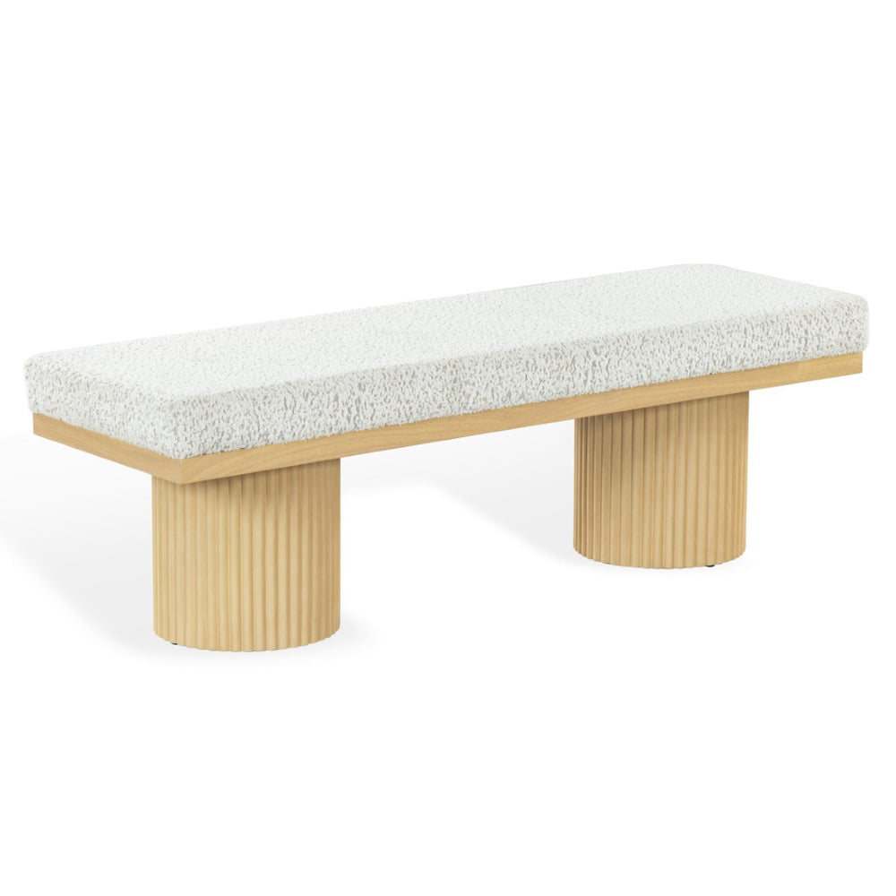 Safavieh ONEIDA Boucle Bench with Reeded Legs – Oak & White Cushion for Stylish Entryway or Living Room Decor SFV2215A