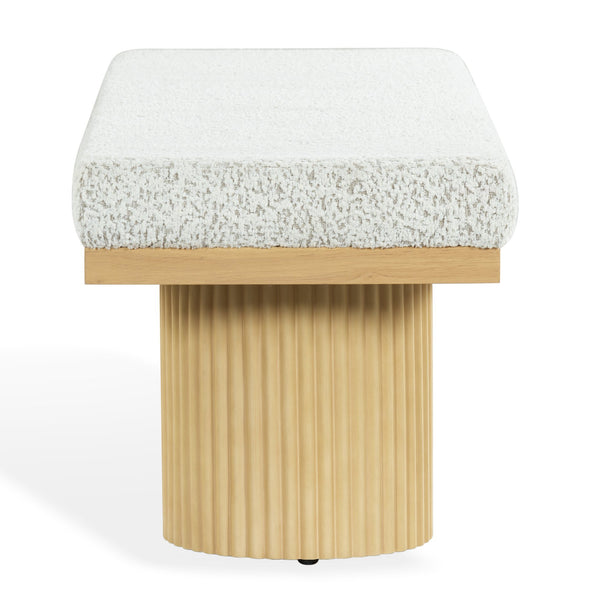 Safavieh Oneida Boucle & Reeded Leg Bench - Elegant Oak & White Design For Timeless Home Style & Comfort Oak ,White Wood ,Fabric ,Foam ,Unsaturated Polyester Resin Sfv2215a