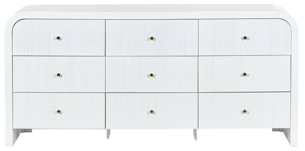 Liabella Curved 9-Drawer Dresser With Luxe Accents And Generous Storage For Glamorous Interiors
