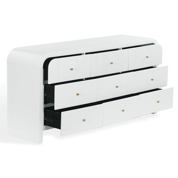 Liabella Curved 9-Drawer Dresser With Luxe Accents And Generous Storage For Glamorous Interiors