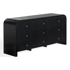 Safavieh Liabella Nine Drawer Curved Dresser Sculptural Matte Black Gold Hardware Bedroom SFV2218B