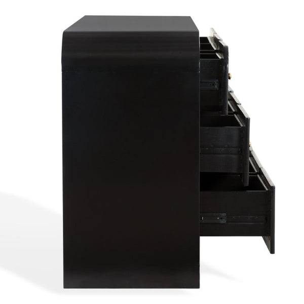 Safavieh Liabella Nine Drawer Curved Dresser Sculptural Matte Black Gold Hardware Bedroom SFV2218B