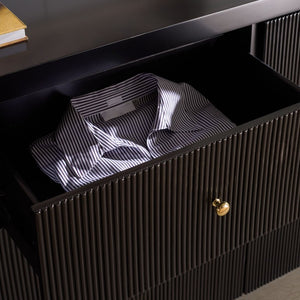 Safavieh Liabella Nine Drawer Curved Dresser Sculptural Matte Black Gold Hardware Bedroom SFV2218B