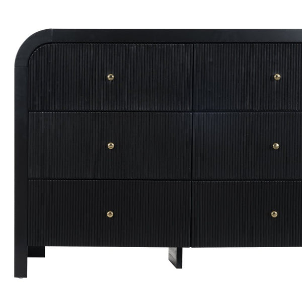 Safavieh Liabella Nine Drawer Curved Dresser Sculptural Matte Black Gold Hardware Bedroom SFV2218B