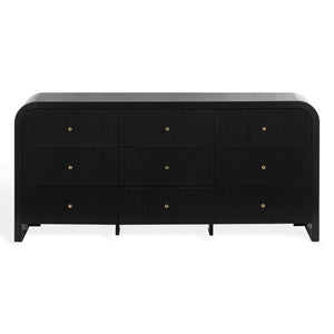 Safavieh Liabella Nine Drawer Curved Dresser Sculptural Matte Black Gold Hardware Bedroom SFV2218B