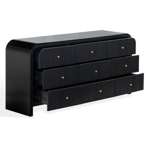 Safavieh Liabella Nine Drawer Curved Dresser Sculptural Matte Black Gold Hardware Bedroom SFV2218B