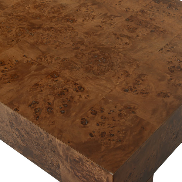 Betharose Solid Burl Wood Coffee Table With Hand-Finished Grain, Low-Profile Durable Centerpiece