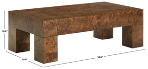 Betharose Solid Burl Wood Coffee Table With Hand-Finished Grain, Low-Profile Durable Centerpiece