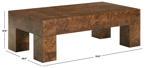 Betharose Solid Burl Wood Coffee Table With Hand-Finished Grain, Low-Profile Durable Centerpiece