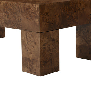 Betharose Solid Burl Wood Coffee Table With Hand-Finished Grain, Low-Profile Durable Centerpiece