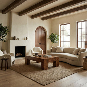 Betharose Solid Burl Wood Coffee Table With Hand-Finished Grain, Low-Profile Durable Centerpiece