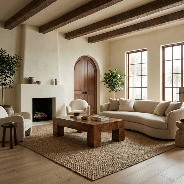 Betharose Solid Burl Wood Coffee Table With Hand-Finished Grain, Low-Profile Durable Centerpiece