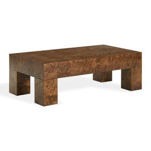 Betharose Solid Burl Wood Coffee Table With Hand-Finished Grain, Low-Profile Durable Centerpiece