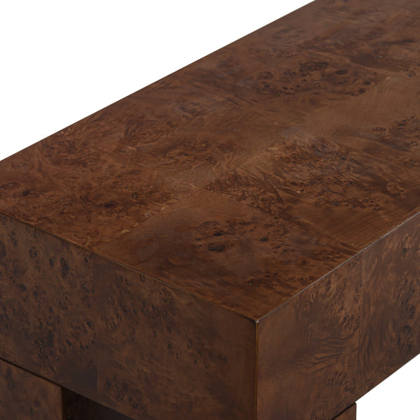 Betharose Burl Wood Console Table With Dramatic Swirl Grain — Slim Profile For Narrow Spaces And Display