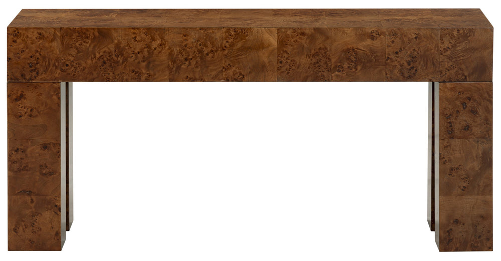 Betharose Burl Wood Console Table With Dramatic Swirl Grain — Slim Profile For Narrow Spaces And Display
