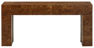 Betharose Burl Wood Console Table With Dramatic Swirl Grain — Slim Profile For Narrow Spaces And Display