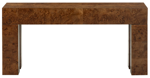 Betharose Burl Wood Console Table With Dramatic Swirl Grain — Slim Profile For Narrow Spaces And Display