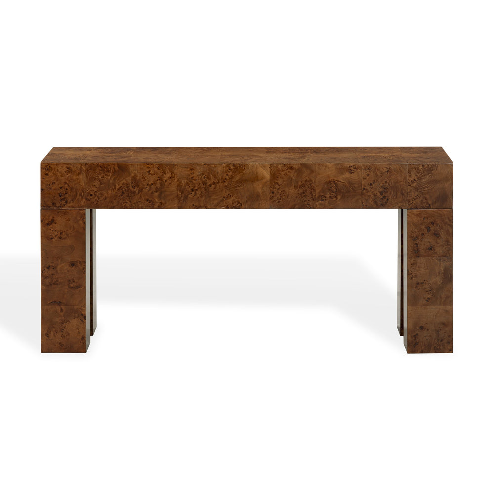 Betharose Burl Wood Console Table With Dramatic Swirl Grain — Slim Profile For Narrow Spaces And Display