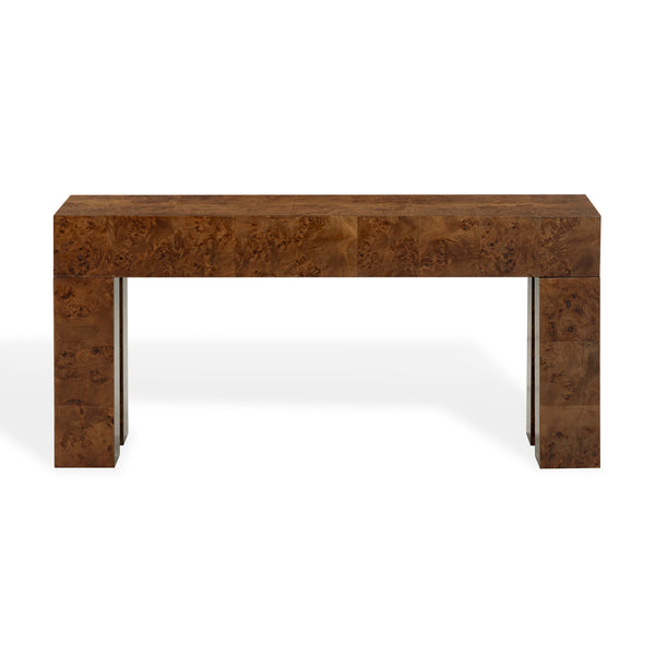 Betharose Burl Wood Console Table With Dramatic Swirl Grain — Slim Profile For Narrow Spaces And Display
