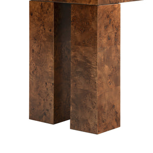 Betharose Burl Wood Console Table With Dramatic Swirl Grain — Slim Profile For Narrow Spaces And Display