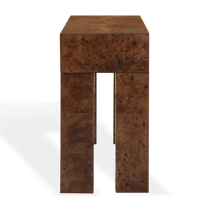 Betharose Burl Wood Console Table With Dramatic Swirl Grain — Slim Profile For Narrow Spaces And Display
