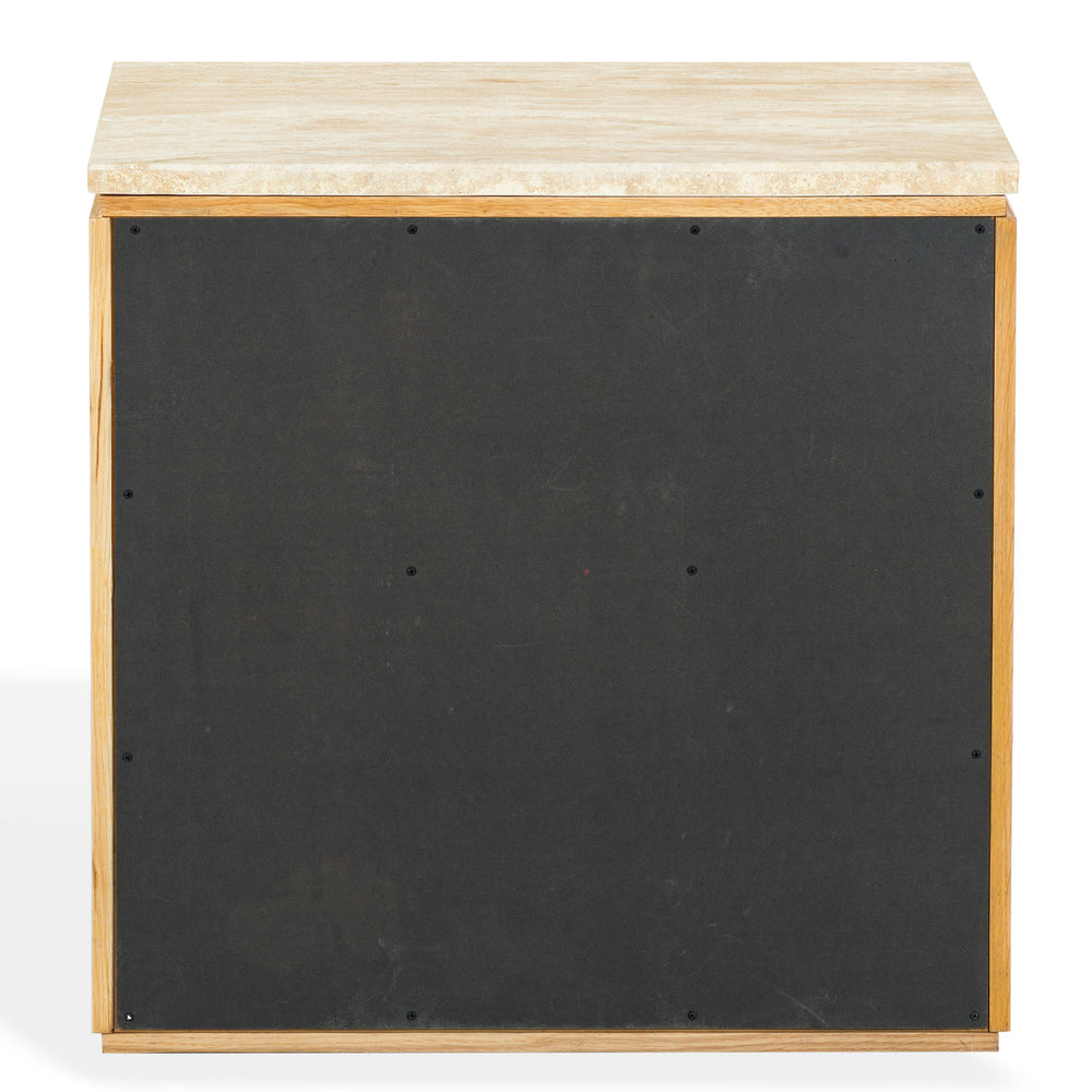 Alaura Nightstand With Natural Stone Top And Solid Wood Base — Minimalist Bedside Storage, 26"H