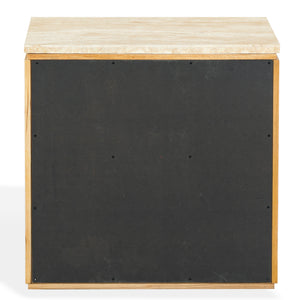 Alaura Nightstand With Natural Stone Top And Solid Wood Base — Minimalist Bedside Storage, 26"H