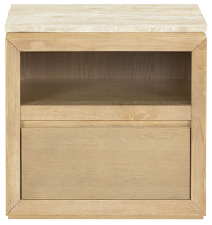 Alaura Nightstand With Natural Stone Top And Solid Wood Base — Minimalist Bedside Storage, 26"H