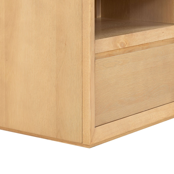 Alaura Nightstand With Natural Stone Top And Solid Wood Base — Minimalist Bedside Storage, 26"H
