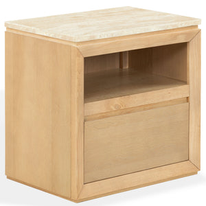Alaura Nightstand With Natural Stone Top And Solid Wood Base — Minimalist Bedside Storage, 26"H