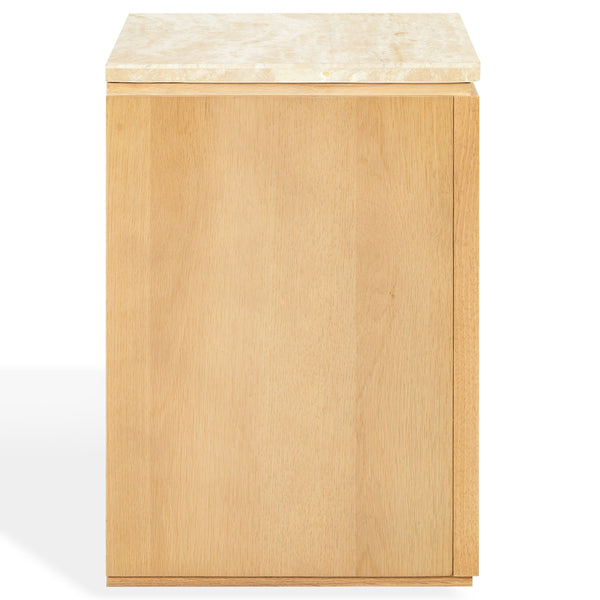 Alaura Nightstand With Natural Stone Top And Solid Wood Base — Minimalist Bedside Storage, 26"H