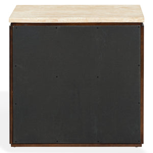 Alaura Nightstand With Natural Stone Top And Solid Wood Base — Minimalist Bedside Storage, 26"H