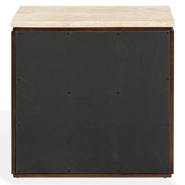 Alaura Nightstand With Natural Stone Top And Solid Wood Base — Minimalist Bedside Storage, 26"H
