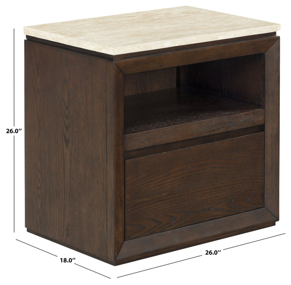 Alaura Nightstand With Natural Stone Top And Solid Wood Base — Minimalist Bedside Storage, 26"H