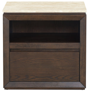 Alaura Nightstand With Natural Stone Top And Solid Wood Base — Minimalist Bedside Storage, 26"H