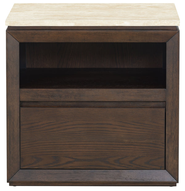 Alaura Nightstand With Natural Stone Top And Solid Wood Base — Minimalist Bedside Storage, 26"H