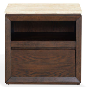 Alaura Nightstand With Natural Stone Top And Solid Wood Base — Minimalist Bedside Storage, 26"H