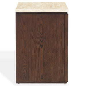 Alaura Nightstand With Natural Stone Top And Solid Wood Base — Minimalist Bedside Storage, 26"H