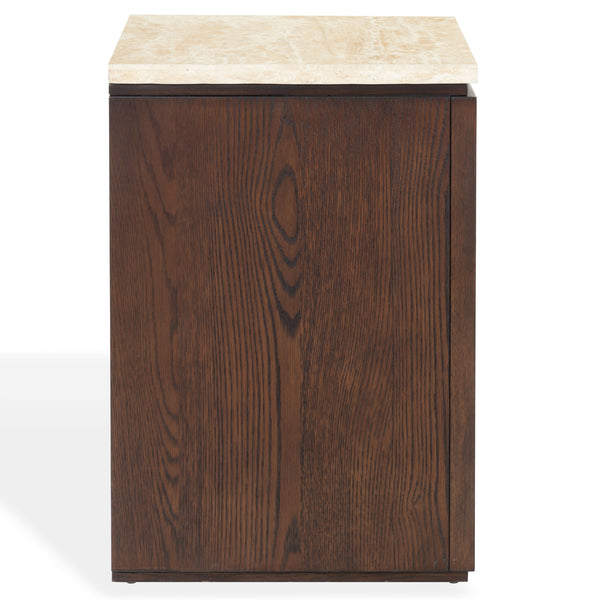 Alaura Nightstand With Natural Stone Top And Solid Wood Base — Minimalist Bedside Storage, 26"H