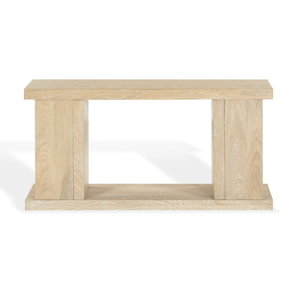 Claramay Console Table With Cerused Grain Finish, Solid Wood, Spacious Top & Lower Shelf (58")