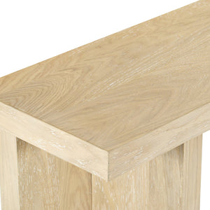 Claramay Console Table With Cerused Grain Finish, Solid Wood, Spacious Top & Lower Shelf (58")